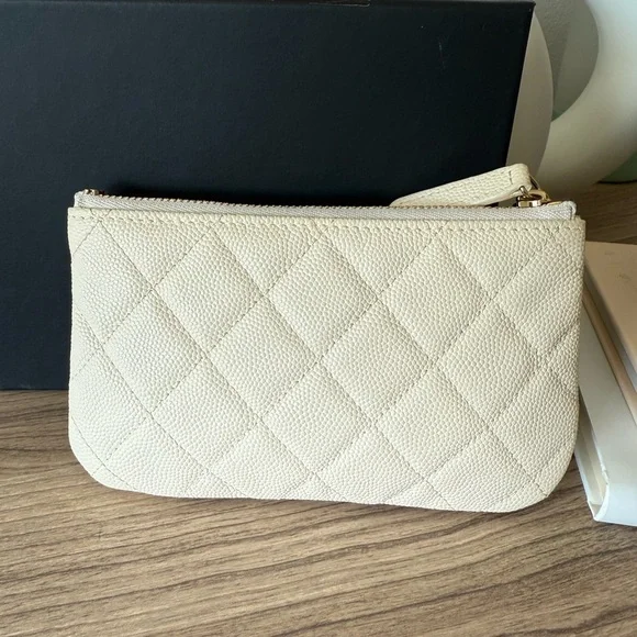 CHANEL Matelasse Classic Mini O Pouch Cream Caviar Leather - Picture 2 of 9